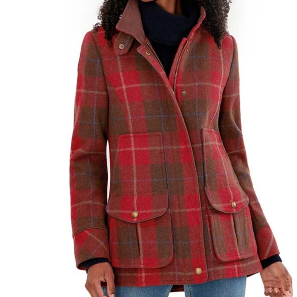 Women's Joules Field Coat Red Check